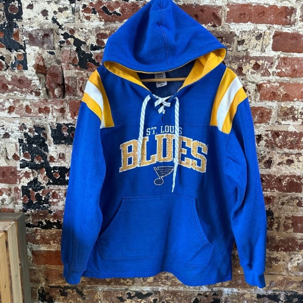 NHL St Louis Blues Hockey Blue Yellow Hoodie Sweatshirt 1/4 Mens Large